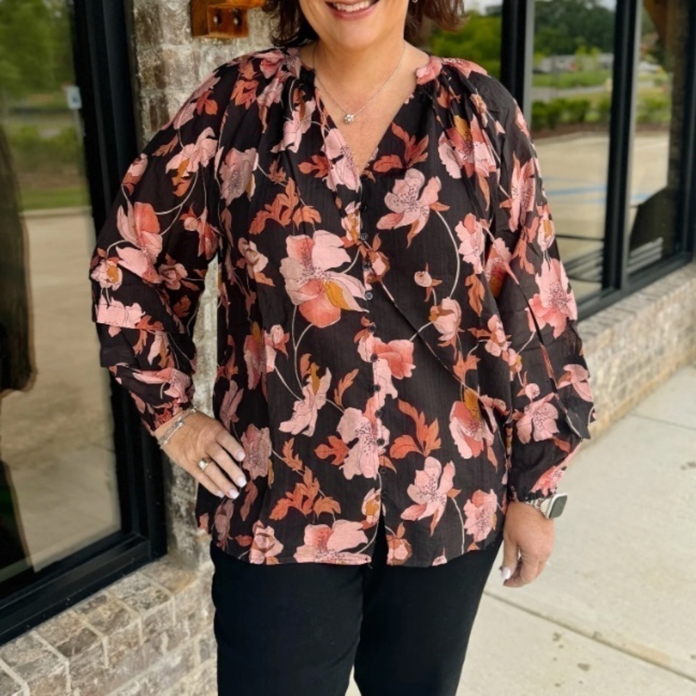 Fate Cammie Black Floral Button Blouse - Picture 7 of 7